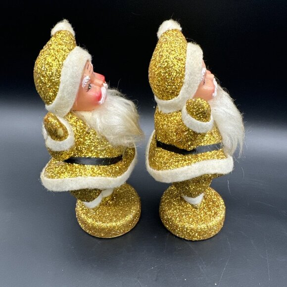 Vintage MCM Retro Gold Glitter Dancing Santa’s Spun Cotton Beard Christmas Decor - Picture 9 of 16
